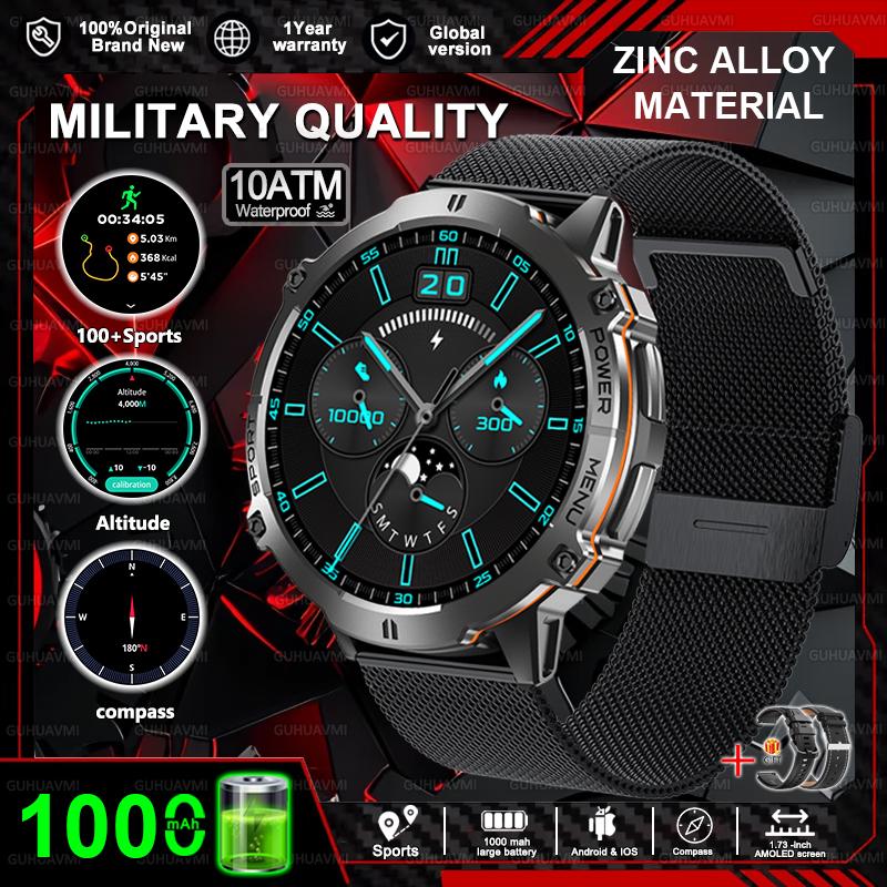 Новые Военные Умные Часы 1000 мАч HD AMOLED Экран GPS-трек 10ATM Водонепроницаемые Компас BT-звонок Спортивные Умные Часы Мужские