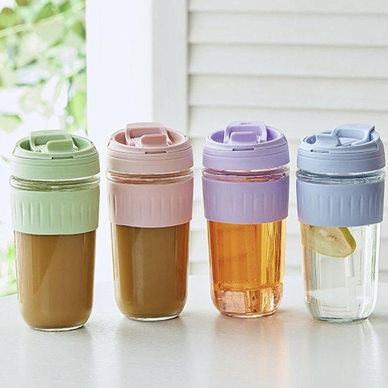 Портативная стеклянная бутылка для воды объемом 350/500 мл с соломинкой, кофейная кружка, чайная чашка, питьевая посуда, герметичная питьевая чашка для путешествий на открытом воздухе