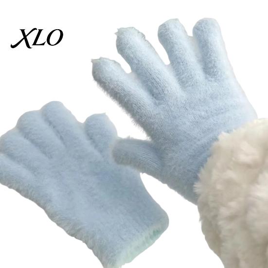 Windproof Thermal Plush Mittens Faux Mink Five Finger Gloves for Women, Soft Lined Gloves, Winter Stylish Solid Color Gear Warm Cold Weather, Cycling