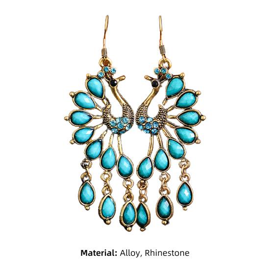 1 пара серег-крючков в форме павлина, ювелирные изделия со стразами, нежные длинные серьги-капли для банкета