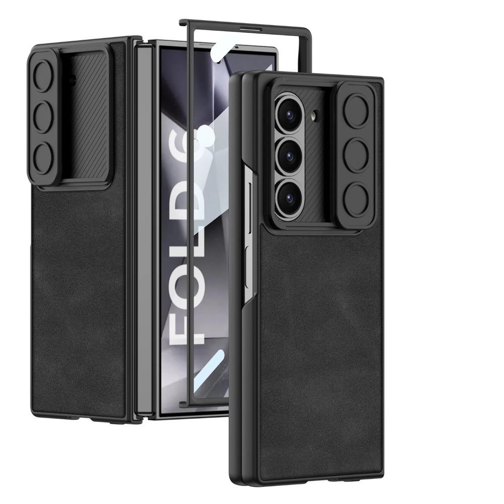 Роскошный жесткий чехол для телефона из искусственной кожи для Samsung Galaxy Z Fold 6, противоударный чехол с защитной пленкой для экрана, защита камеры