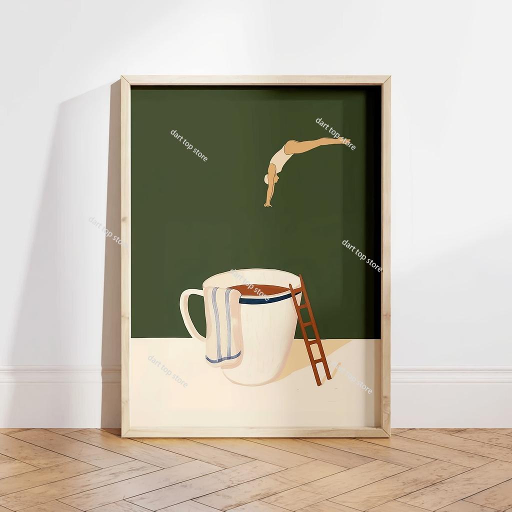 Cartoon Animal Text Art Coffee Print Painting Minimalist Wall Art Room Decoration Canvas Poster Prints Coffee Lover Gift Poster