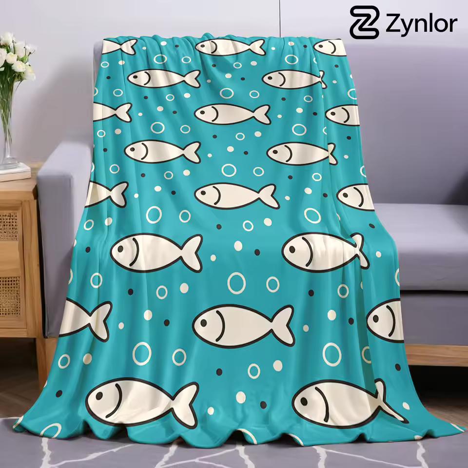 Cute Fish Lightweight Microfiber Soft Christmas Fleece Blanket Warm Cozy Throw for Bed Sofa Office Travel All Season
