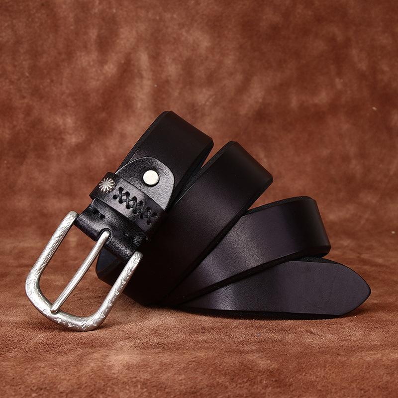 Ремень мужской простой модный тренд из натуральной кожи растительного дубления, воловья кожа с пряжкой, подходящая к джинсам, мужской кожаный ремень для отдыха