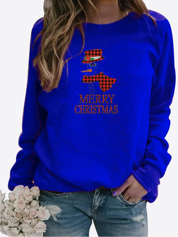 Зимняя повседневная женская толстовка со снежинками и буквенным принтом, круглым вырезом и длинными рукавами, свободная женская футболка с рисунком, блузка размера плюс