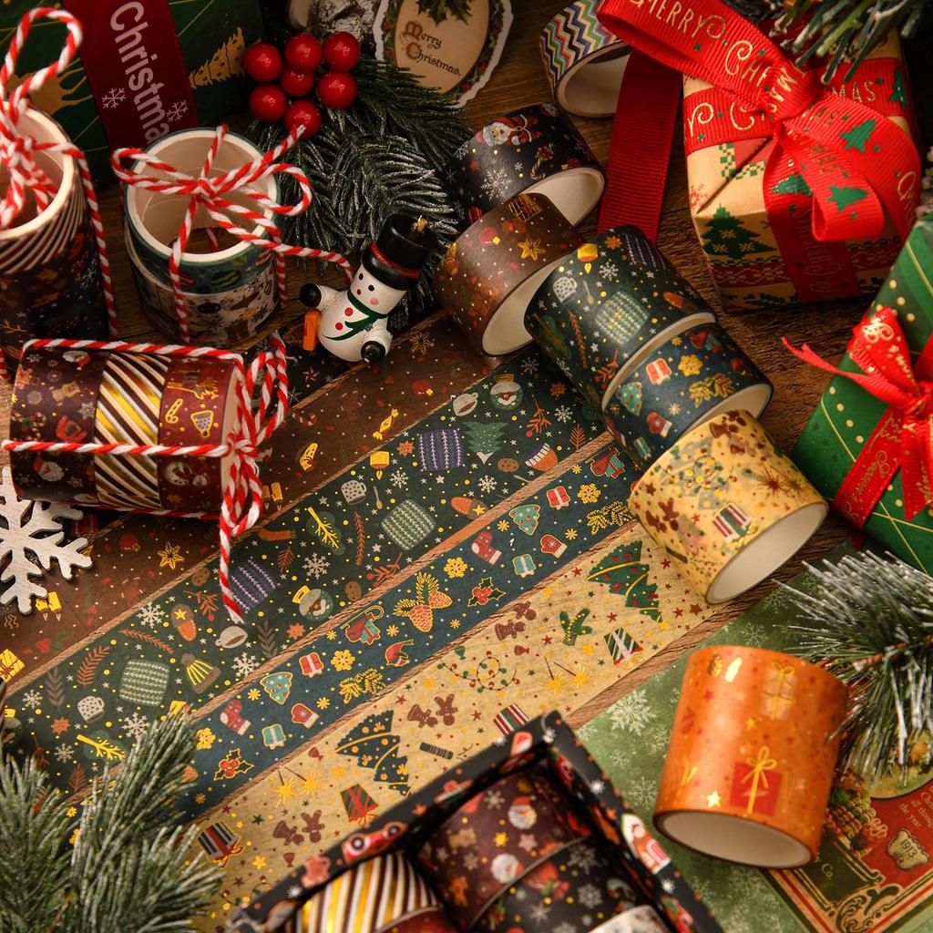 6rolls Merry Xmas Washi Tapes Set Gold Stamping Adhesive Masking Tape Christmas Decoration Stickers for Album Gift Packing