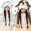 Blue-Gray Penguin Ear Moving Earmuffs, Faux Fur, Windproof, Cold-Proof, Cute Winter Hat for Kids.