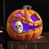 Halloween Pumpkin Sculpture with Light Spooky Pumpkin Figurine with Skull Resin Table Ornament for Home Office Decor