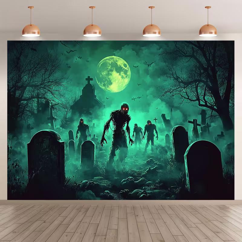 2D Horror Cemetery Background for Cosplay and Spooky Photoshoot