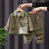 Boys Casual Autumn Set  Korean Letter Printing Handsome Baby Spring Loose Thin Corduroy Long Sleeve 2pcs Set Outfits