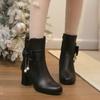 Короткие ботинки осень и зима новые милые высокие каблуки толстый каблук ботинки Мартин женские короткие ботинки женские ботинки средний каблук короткие ботинки женская обувь