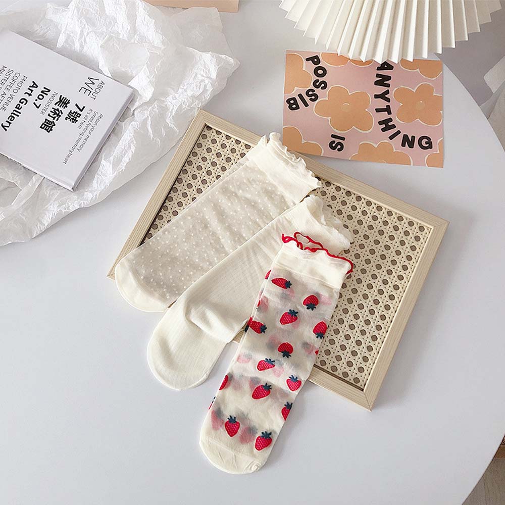 Cute College Style Japanese Lace Strawberry Lolita Socks Tube Socks Cartoon Women Hosiery