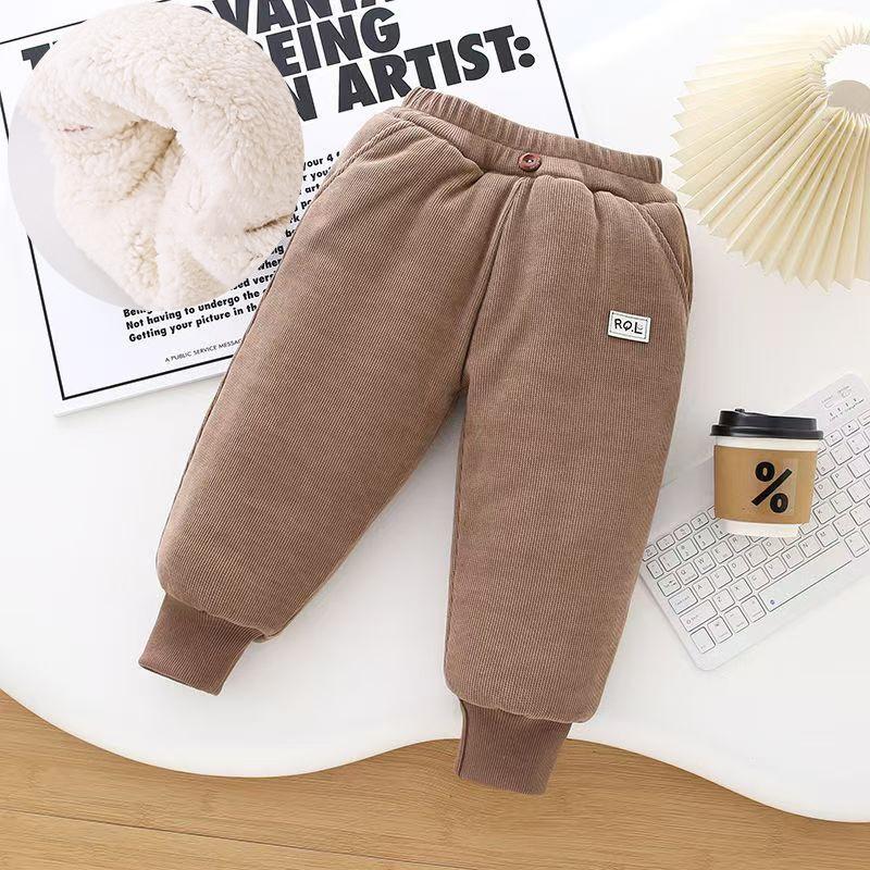 Мальчиковые толстые утепленные брюки зимние детские плюс бархатные теплые брюки детские из овечьей шерсти хлопковые длинные брюки повседневные спортивные брюки