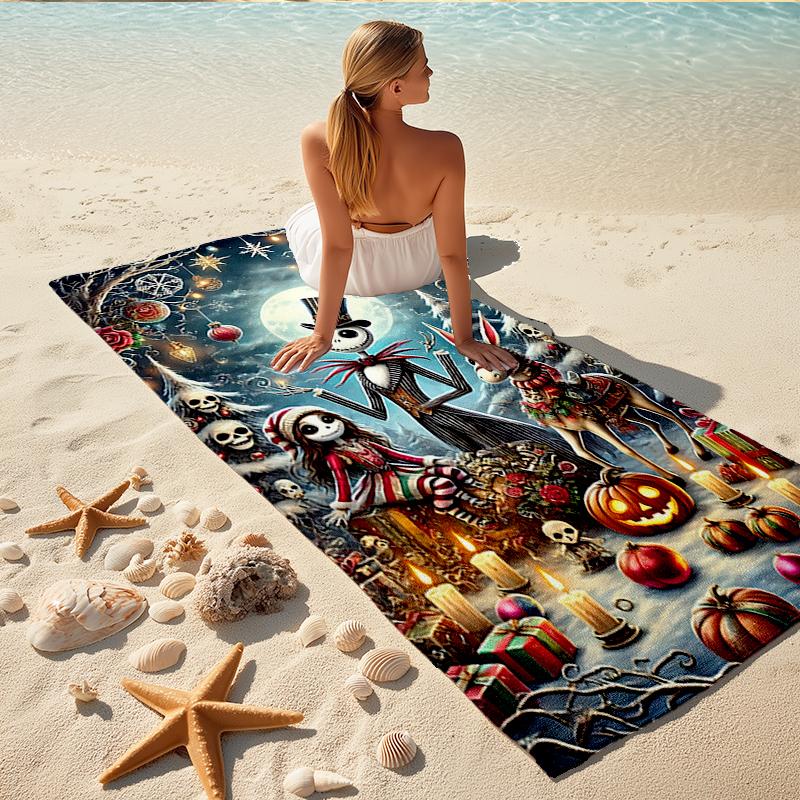 1Pc Halloween Night Fantasy Beach Towel, Quick Dry, Multi-Use for Beach Pool Gym Yoga Home Travel, Christmas, Halloween, Xmas Gift S533