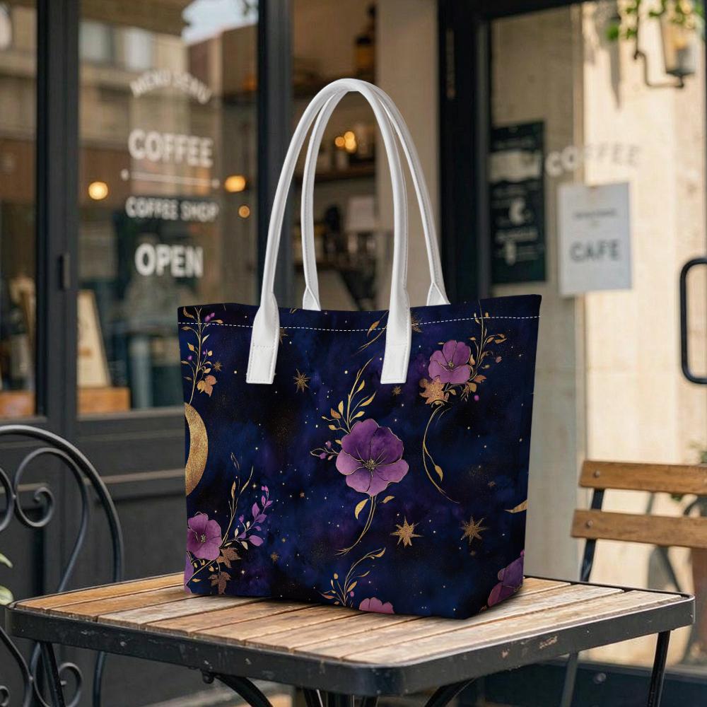 Purple Moon Floral Women's Fashion Casual Tote Bag