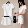 Women's Summer Ageing Set Solid Color V-neck Irregular Top + Skirt Temperament Two-piece Set