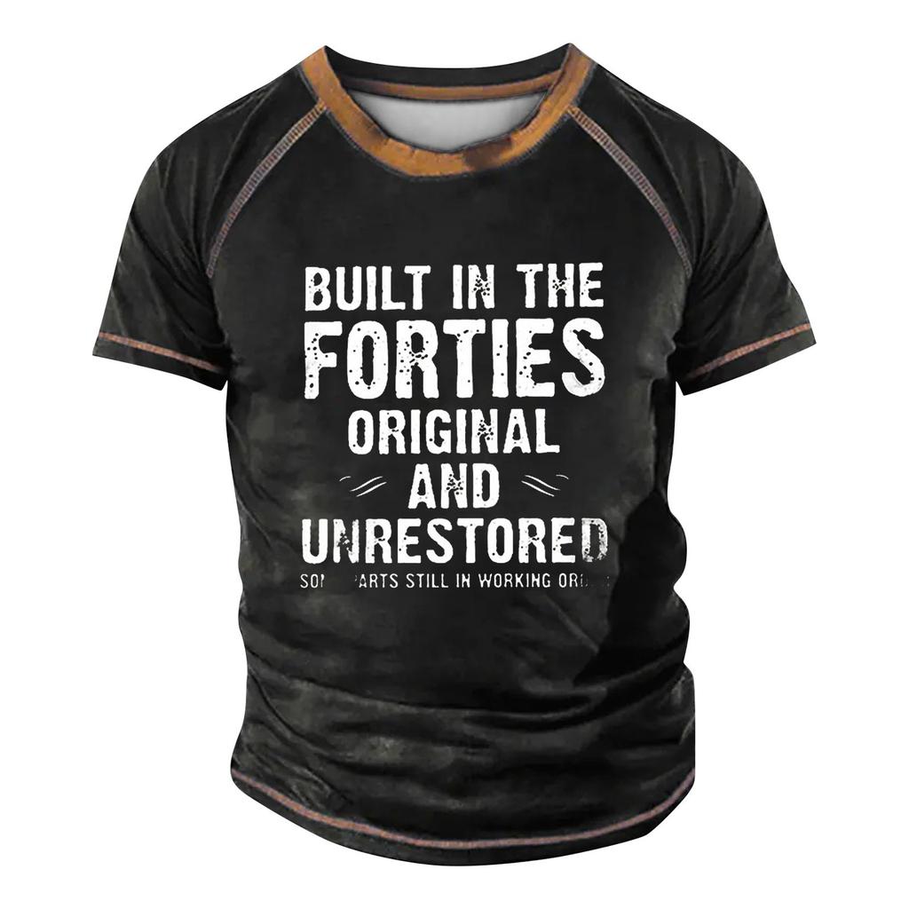 Men's Raglan T-shirt Retro Short Sleeve Round Neck Letter Printing Tops