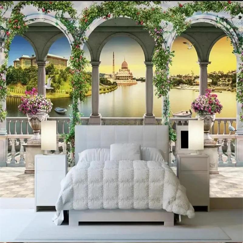 Обои Европейский 3d Дворец Римская колонна Фреска Гостиная Спальня Отель ТВ Фон Фреска
