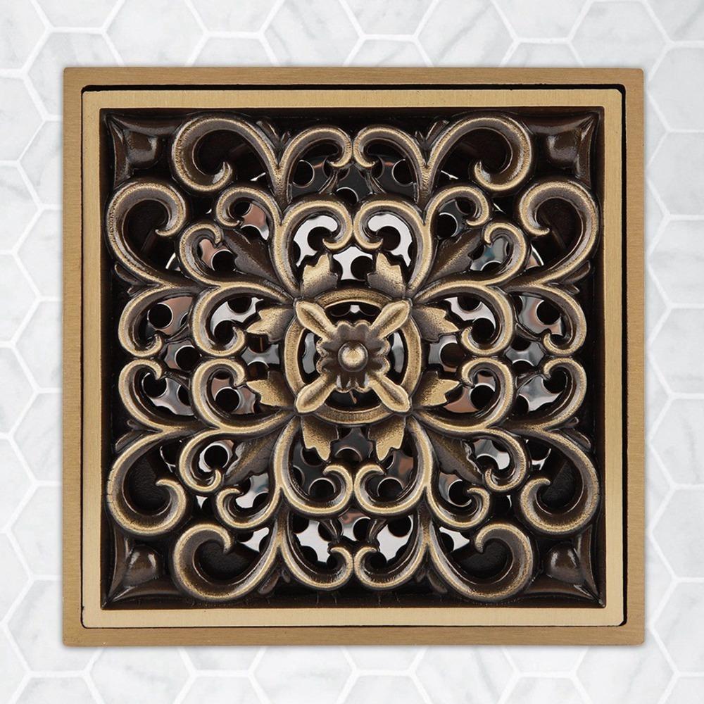 Square Floor Drain Brass Strainer Cover Grate Antique Bathroom Waste Drain Hotel