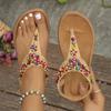 Fashion Women's Colored Beads Bohemian Sandals Elastic Band Clip Toe Flat Women Sandals Summer 2024 Comfort Non Slip Beach Shoes Woman