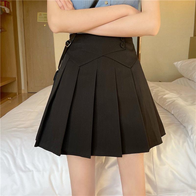 Женская плиссированная юбка с высокой талией Y2k, летняя повседневная кавайная клетчатая трапециевидная черная теннисная японская школьная форма, мини-юбки для девочек