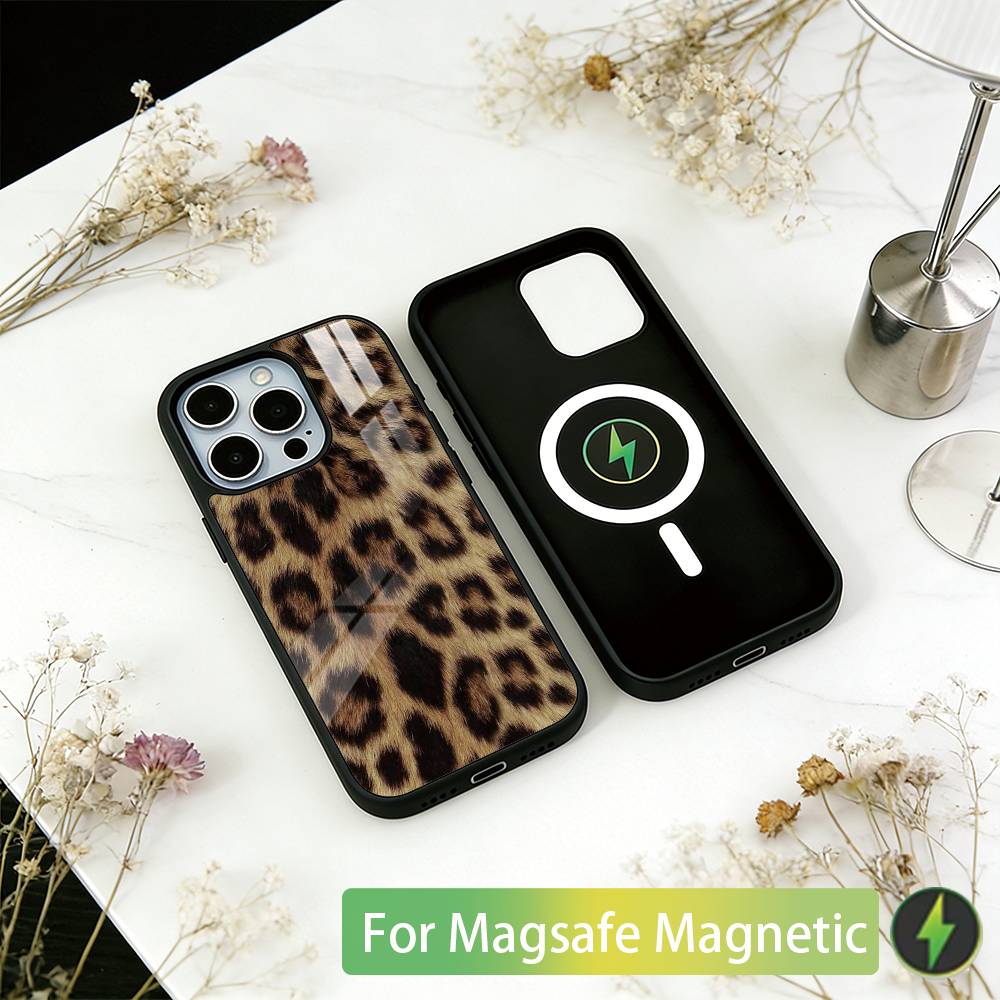 Чехол для телефона с леопардовым принтом для iPhone 17, 16, 15, 14, 13, 12, 11 Plus, Pro, магнитный с Magsafe, беспроводная зарядка