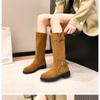 Мода 2024 Высокое качество Новые модные женские сапоги до колена Осень Зима Новые однотонные женские туфли для отдыха на открытом воздухе Botines De Mujer