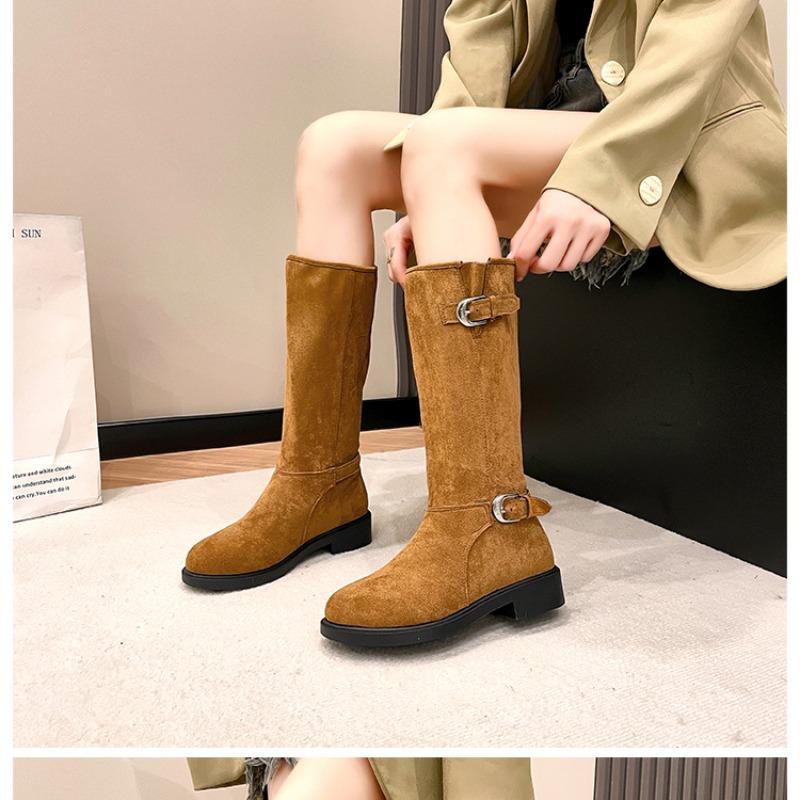 Мода 2024 Высокое качество Новые модные женские сапоги до колена Осень Зима Новые однотонные женские туфли для отдыха на открытом воздухе Botines De Mujer