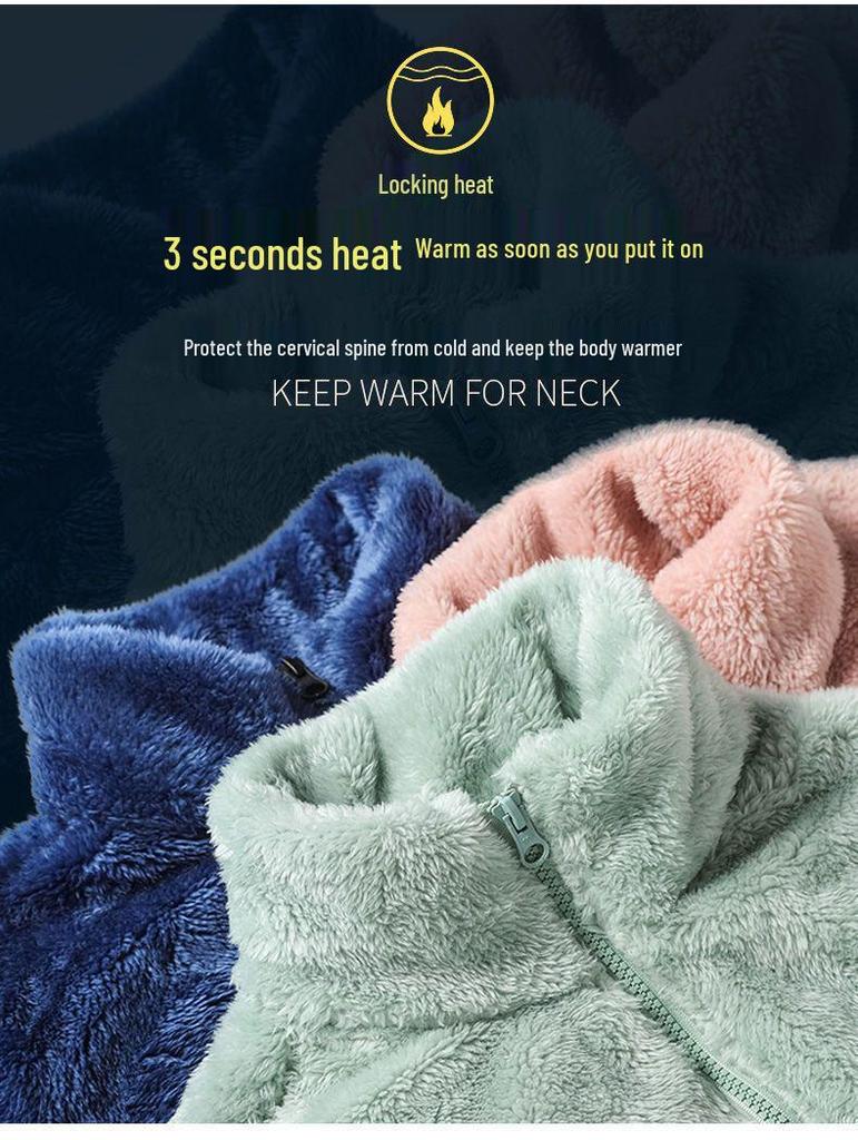 Женская флисовая куртка большого размера с двусторонним ворсом - Бархатистая, Плотная, Осень/Зима, Теплая, Свободного кроя, Воротник-стойка, Модный кардиган-свитшот.