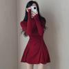 Женское платье Design Sense Folding Waist Half High Neck Long Sleeve Base Dress Slimming Short Dress