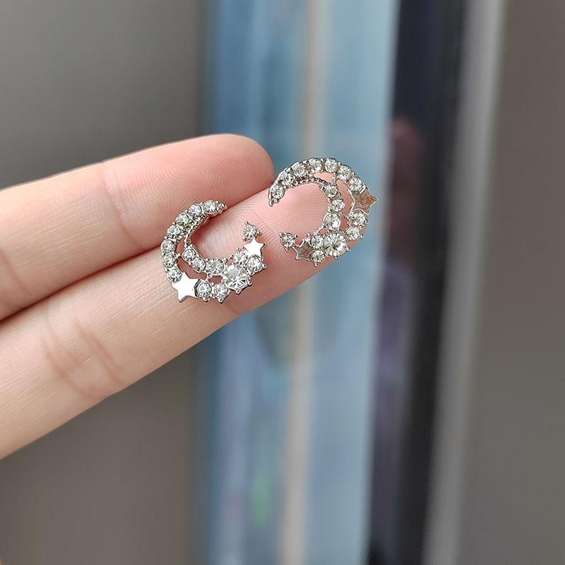 Серьги-гвоздики в стиле корейского дизайна Sense Stars Moon, женские серьги в стиле Ins, супер фея, полные бриллиантовые серьги 925 пробы