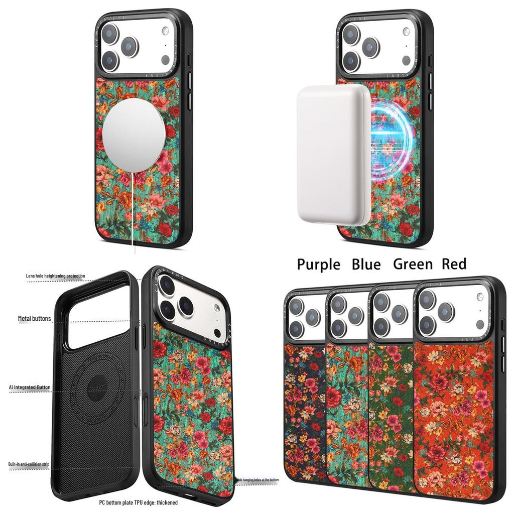 Чехол-аккумулятор Denior Floral для iPhone 17 Pro Max с магнитной зарядкой, защитой от падений и линз