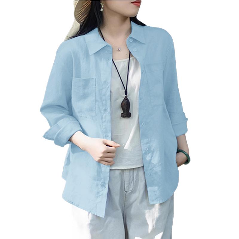 ZANZEA Women Casual Turn Down Collar Solid Color Long Sleeve Button Blouse