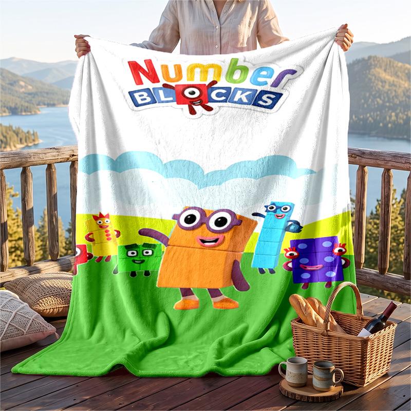 Warm Flannel Blanket Numberblocks Pattern, Lightweight Comfortable Throw Blanket for Bed Sofa Use