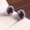 Серьги-гвоздики с аметистом, нежные серьги-ореолы, овальные массивные серьги, февральский камень, свадебные украшения, подарок из стерлингового серебра 925 пробы