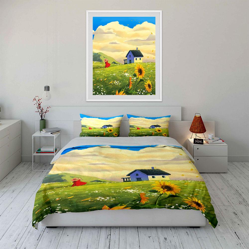 "Sunflower Field Home Decor Set" Bedding Set with 1 Duvet Cover 2 Pillowcases Single Double King Queen, Gift