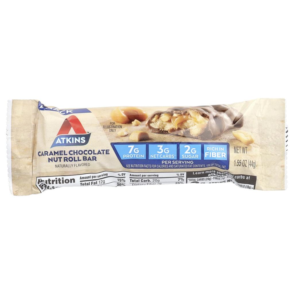 Atkins Snacks, Caramel Chocolate Nut Roll Bars, 8 Bars, 1.55 Oz (44 G) Each