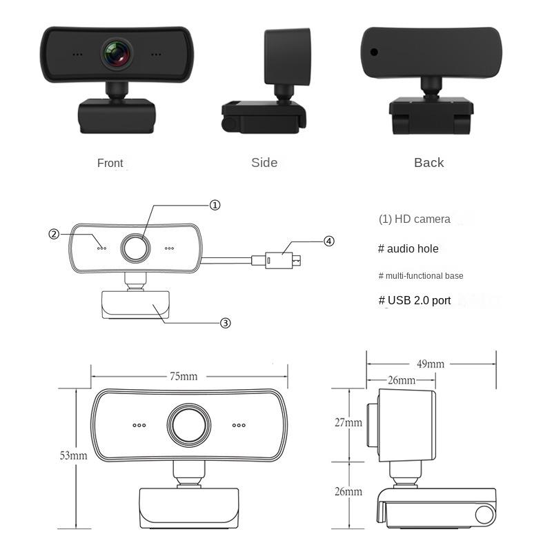 Веб-камера HD 2K, мини-компьютер, веб-камера для ПК с USB-разъемом, вращающиеся камеры для прямой трансляции, видеовызовы, работа на конференциях