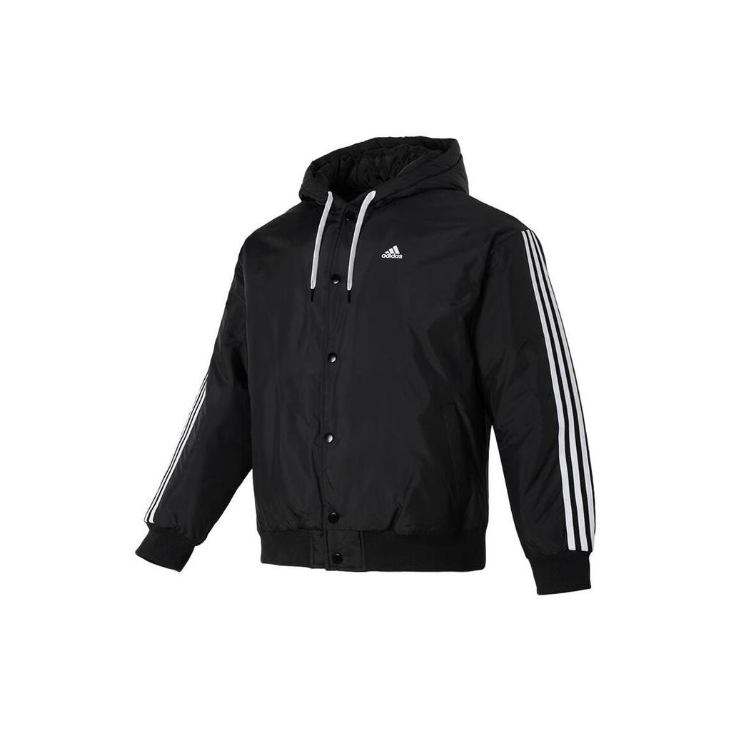 Adidas Однобортная повседневная куртка с логотипом и капюшоном, мужская верхняя одежда, черный IK7669