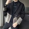 Корейский 2024 Осень Зима Новый Мужской Лоскутный Костюм Воротник на Пуговицах Карман Модный Свободный Минималистичный Повседневный Блейзер с Длинным Рукавом