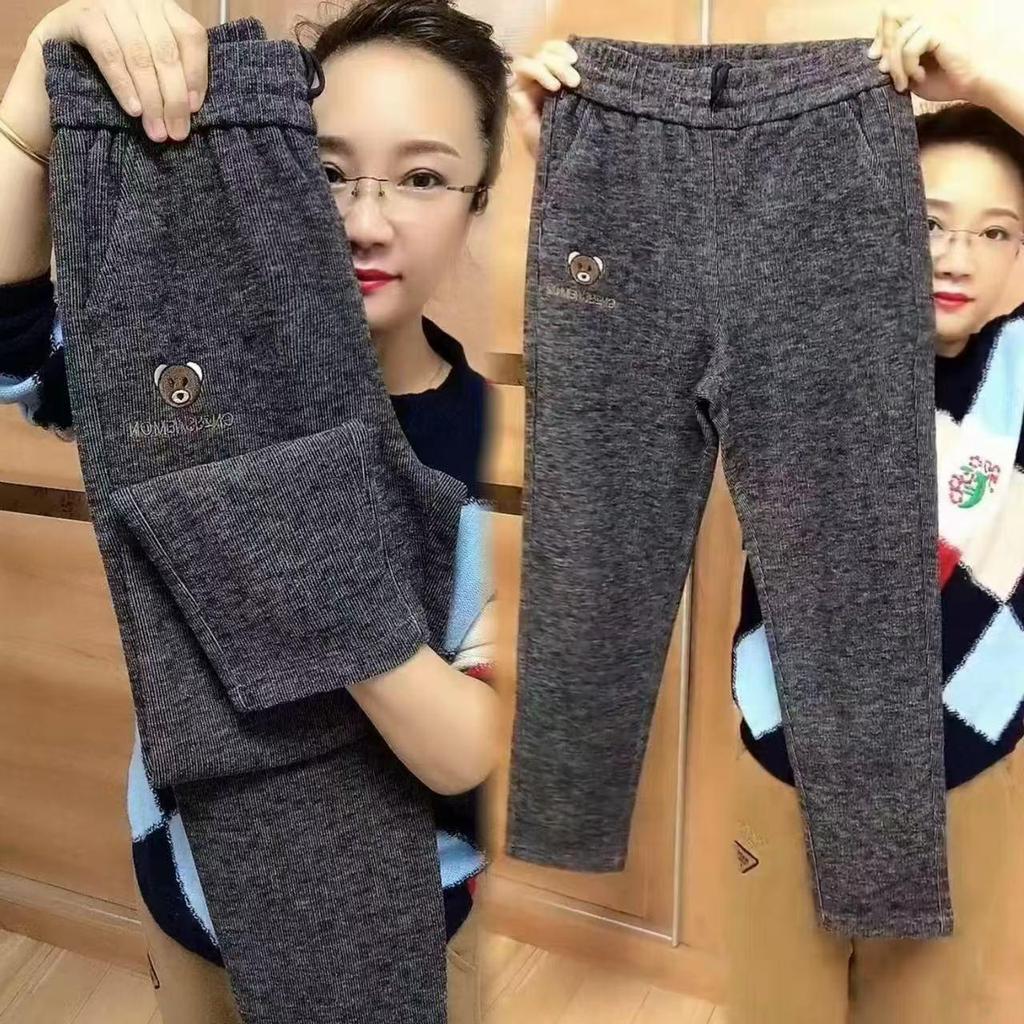 Вышивка «Маленький медведь», гаремные брюки с высокой посадкой и флисовой подкладкой - Облегающие, повседневные, осень/зима 2025