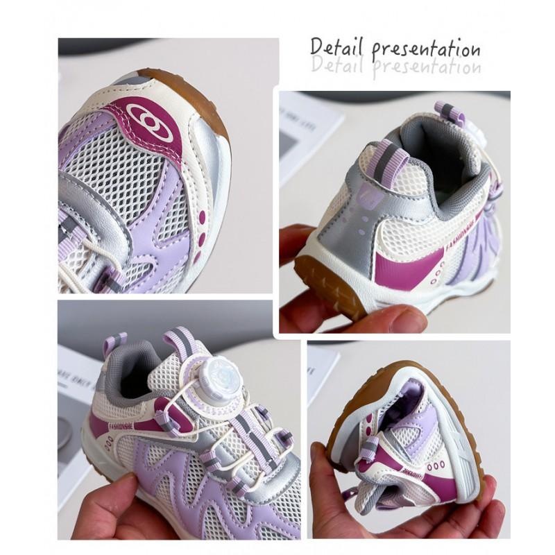 Kids Retro Hiking Shoes Outdoor Walking Lightweight Mesh Sneakers With Rotating Buckle