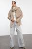 Women's Fashionable Stylish Cardigan Mink Wide Fit Soft Textured Scarf Wide Fit Coat Look Knitwear Cardigan