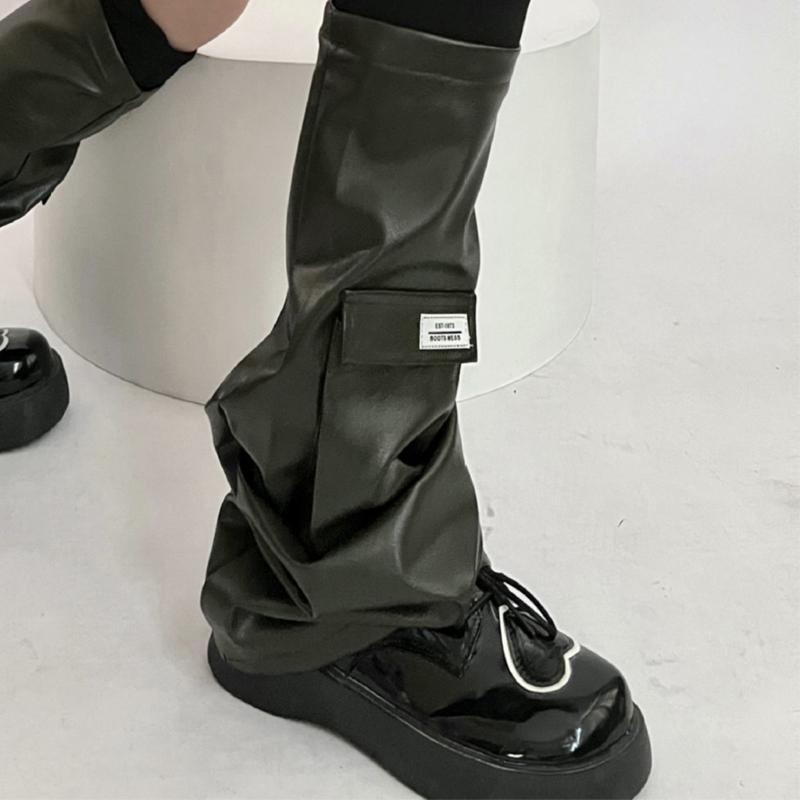Womens PU Leathers Leg Warmers Long Leg Sleeve Socks Warm Adult Girls Boot Socks Party Casual Streetwear