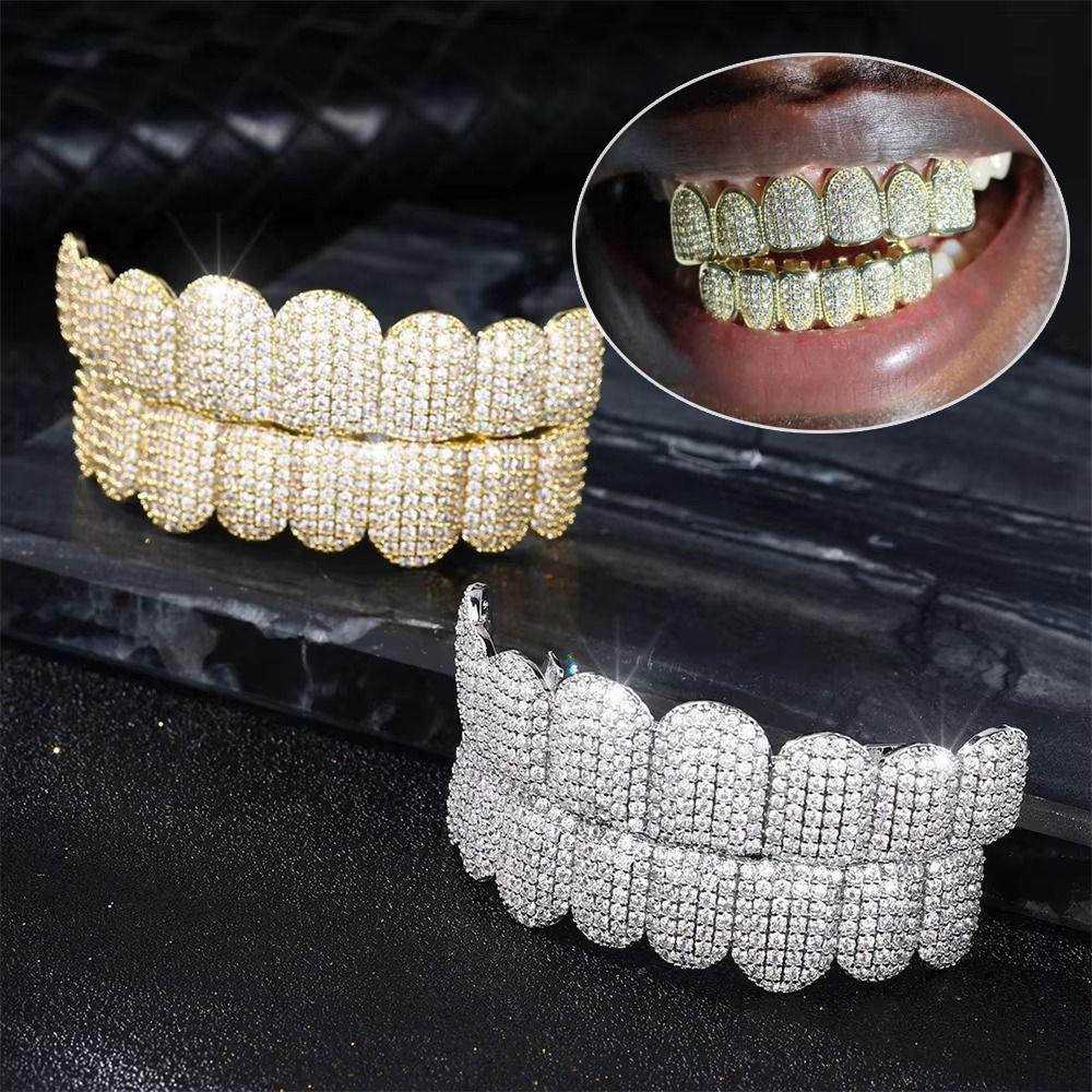 Removable Design Hiphop Teeth Grillz Top & Bottom Set Charm Teeth Grillz Dental Crown
