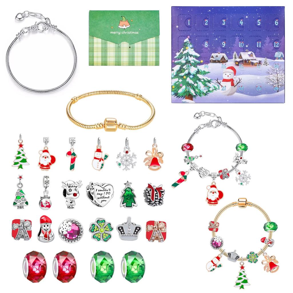 Surprise Blind Box Kit 24 Countdown Calendar Advent Christmas Charms Bracelet Kit DO IT YOURSELF Creativity Ornaments Christmas Child Gifts