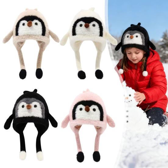Kids Hat Penguin Design Ear Protection Knit Hat Autumn Winter Lightweight Warm Hat Outdoor Travel Accessory