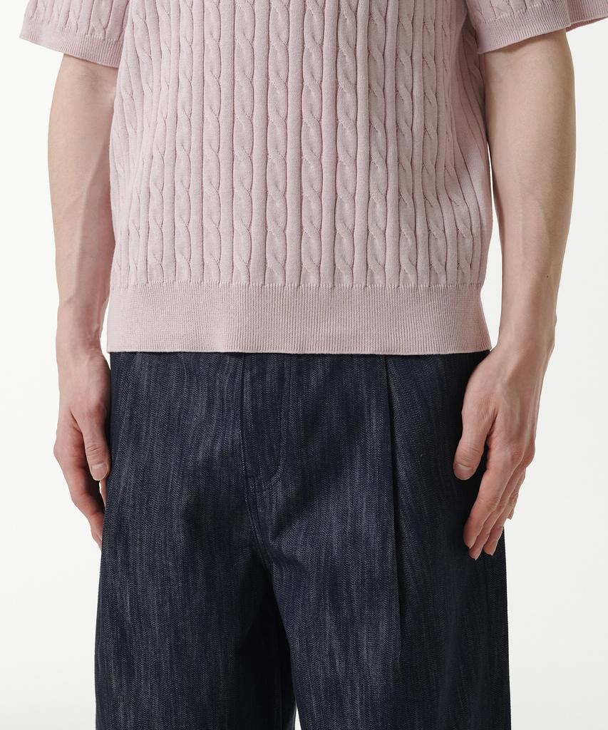 MUSINSA STANDARD Cable Crew Neck Short Sleeve Knit [Desert Pink]