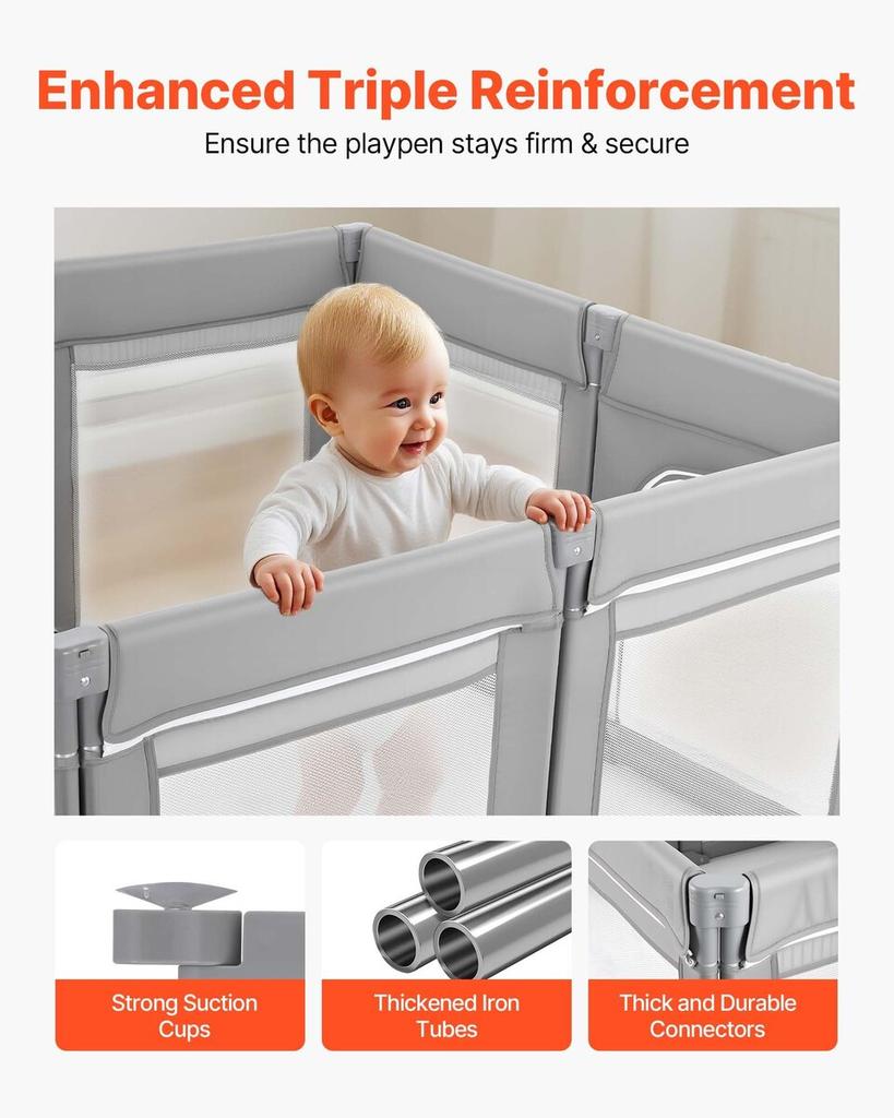 Baby Playpen, 2000 x 1780mm Extra Large Toddlers Playpen, Foldable Baby Fence Play Yard with Zippered Door & Soft Breathable Mesh, Indoor Outdoor