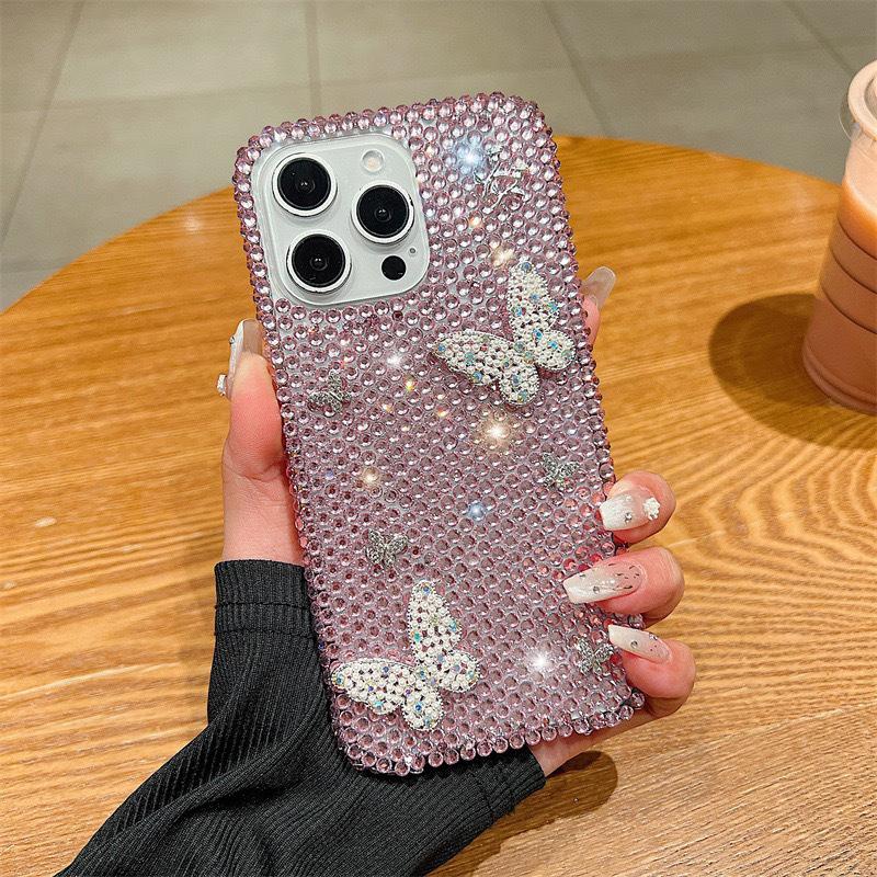 Страз Бабочка Цветок Трехмерный Чехол для Мобильного Телефона для Apple 16 Promax Креативный Полный Бриллиант Высококлассный для Apple 17 Женский
